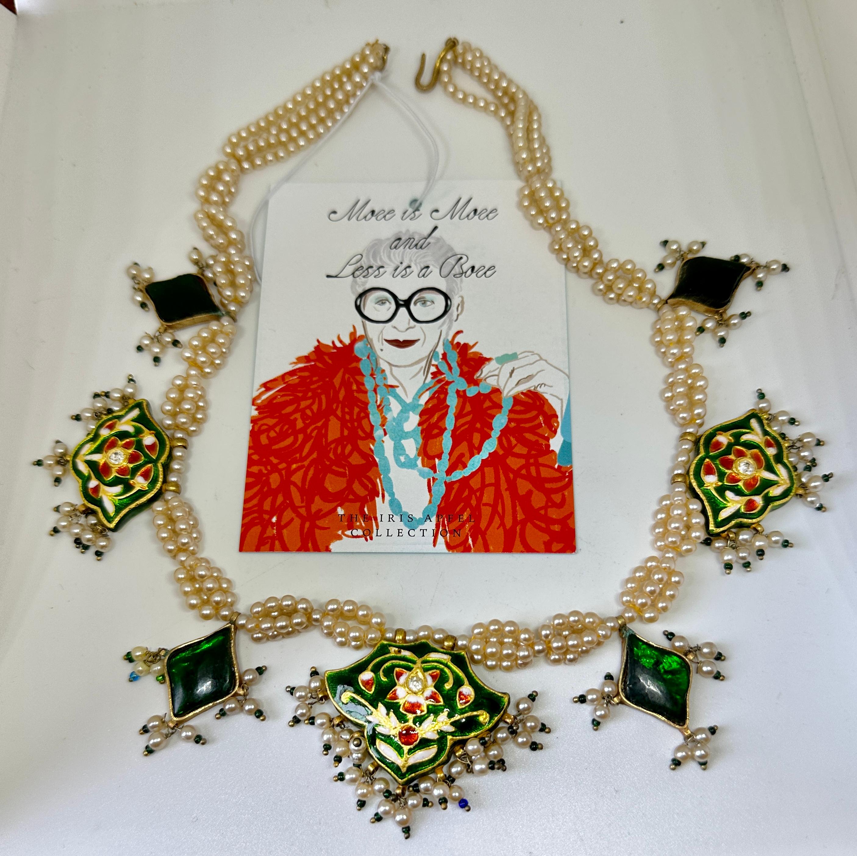 Iris Apfel Estate Collar personal indio Meenakari Esmalte Perla Flecos en venta 1