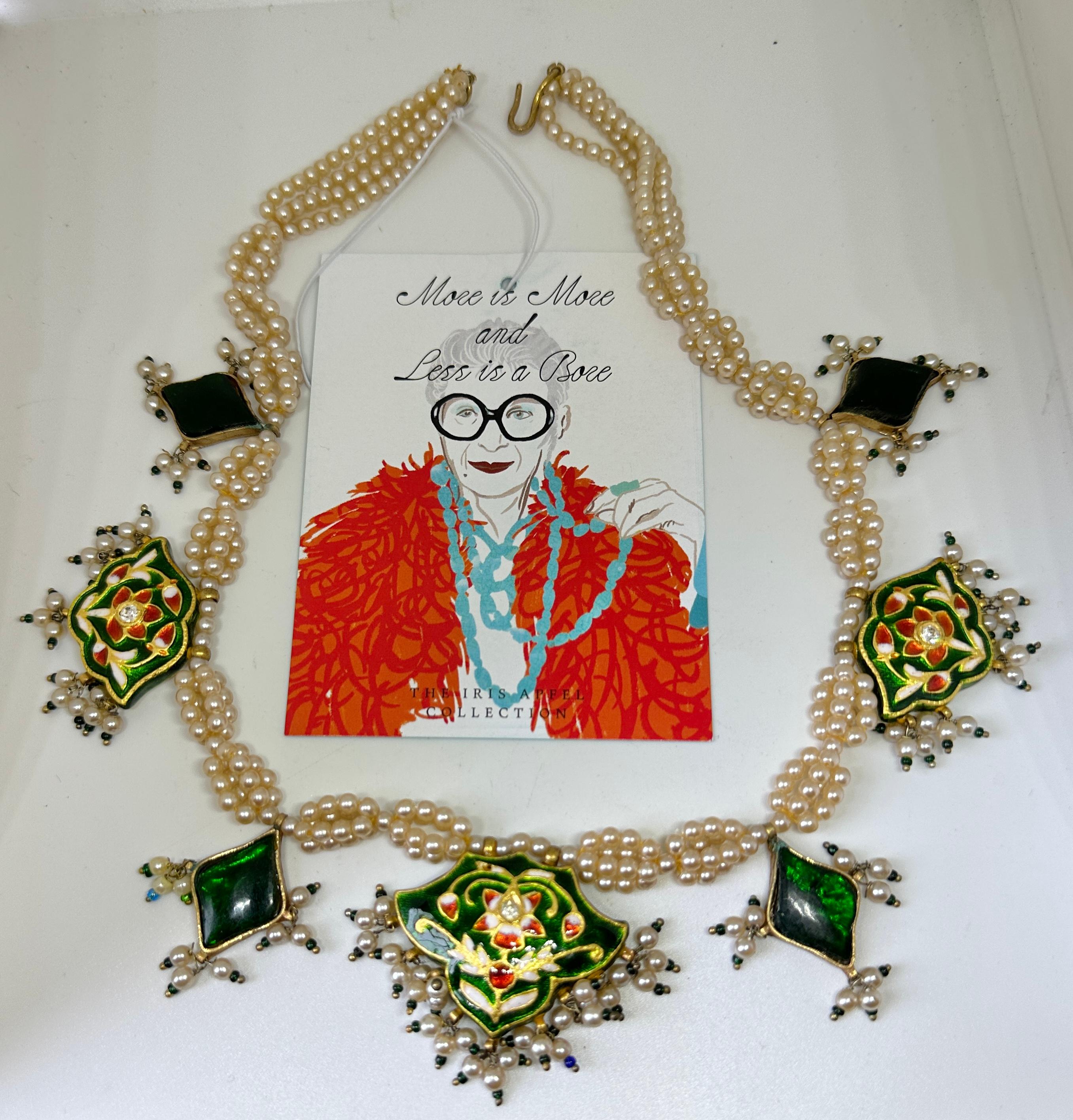 Iris Apfel Estate Collar personal indio Meenakari Esmalte Perla Flecos en venta 4