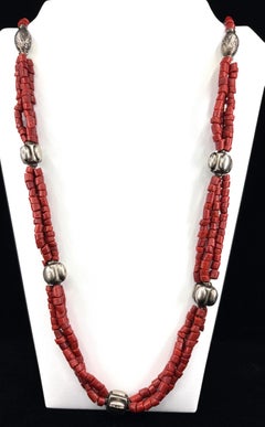 Iris Apfel Estate Personal Triple Strand Coral Silver Necklace Tribal 31 Inches