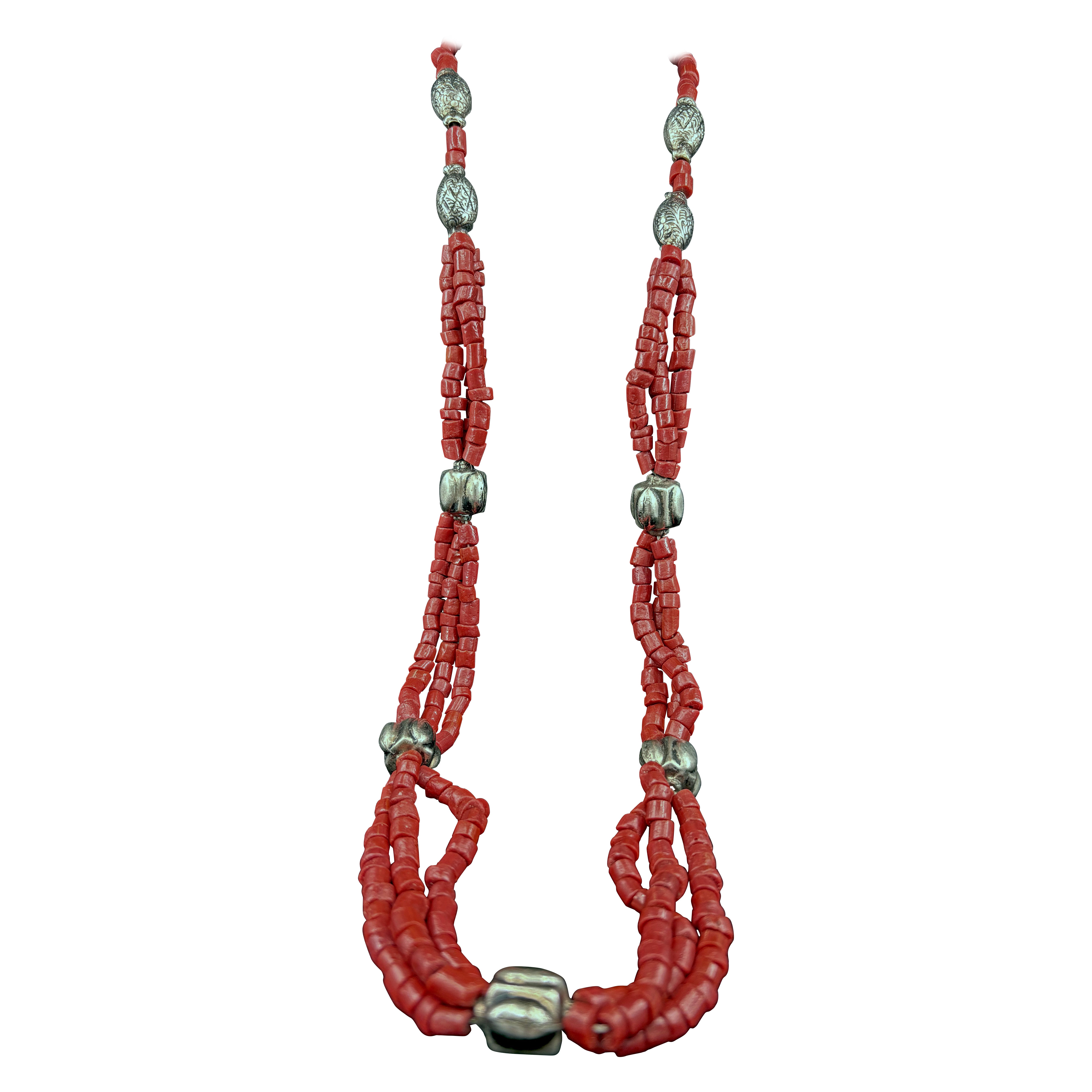 Iris Apfel Estate Personal Triple Strand Coral Silver Necklace Tribal 31 Inches
