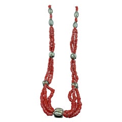Iris Apfel Estate Personal Triple Strand Coral Silver Necklace Tribal 31 Inches