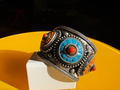 Iris Apfel Estate Tribal Cuff Bracelet Enamel Coral Silver COA Guaranteed