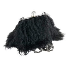 Iris Apfel Extinctions Black Mongolian Lamb Fur Shoulder Bag Clutch