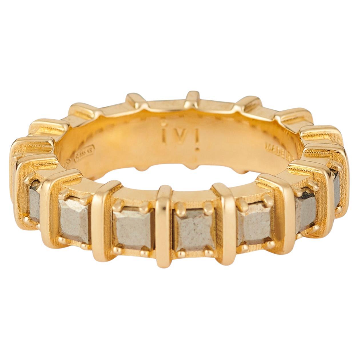 Gold Ring with Pyrite Natural Gemstones - US Size 6 For Sale