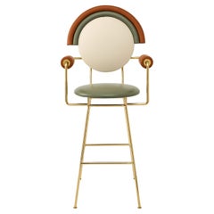 Iris Bar Stool with Arms by Merve Kahraman, Leather & Polished Brass Finish Iris Bar Stool with Arms by Merve Kahraman, Leather & Polished Brass Finish