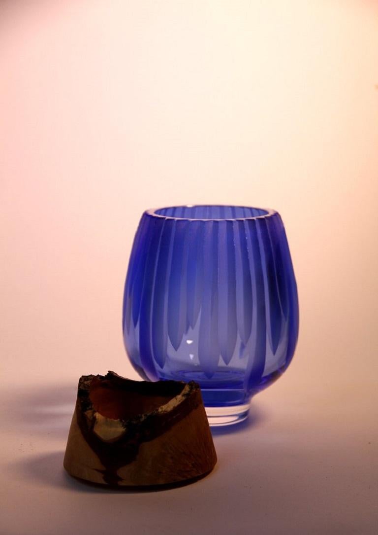 Organic Modern Iris Blue Frida with Cuts Stacking Vessel, Pia Wüstenberg For Sale