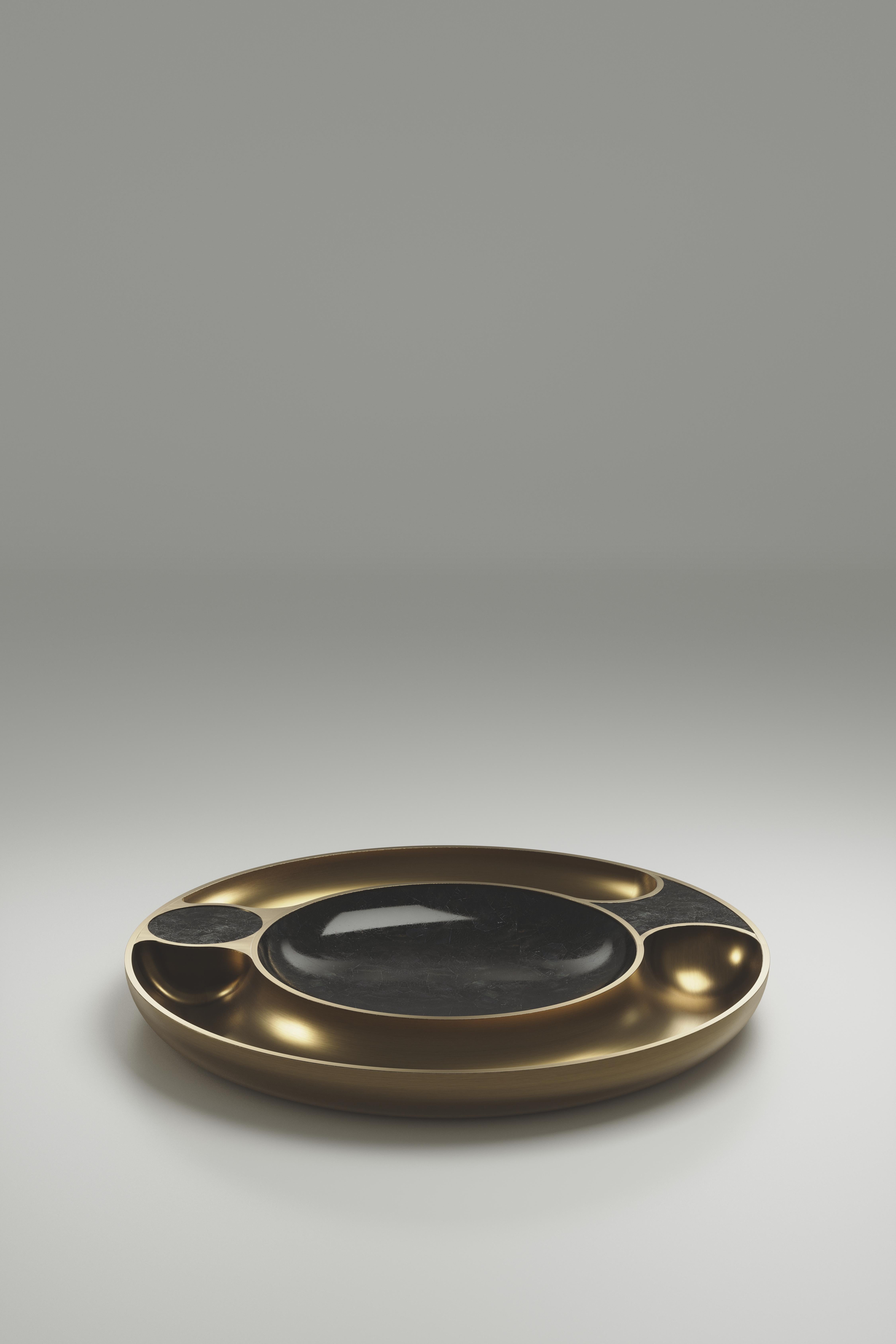 French Iris Bowl in Coal Black Shagreen with Bronze-Patina Brass by R&Y Augousti For Sale