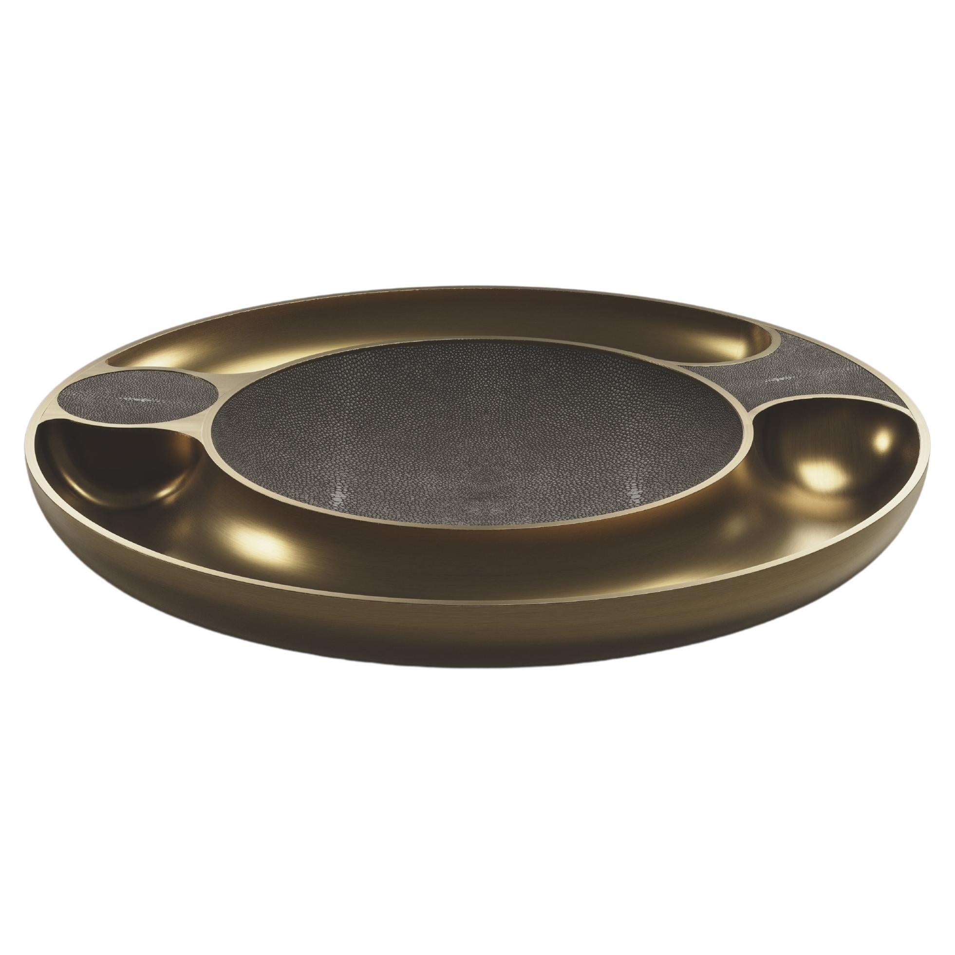 Iris Bowl in Coal Black Shagreen with Bronze-Patina Brass by R&Y Augousti For Sale