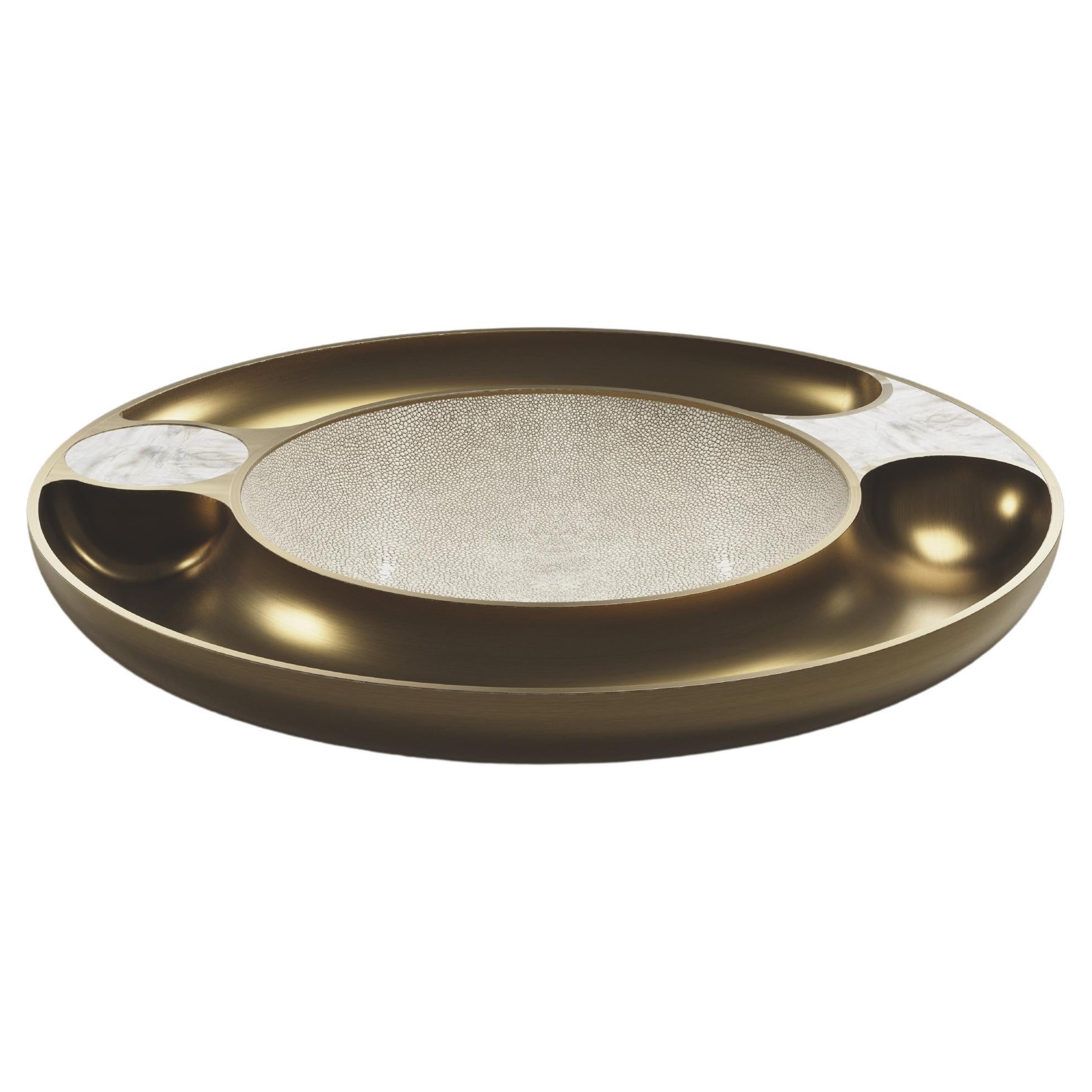 Iris Bowl in Cream Shagreen with Bronze-Patina Brass by R&Y Augousti For Sale