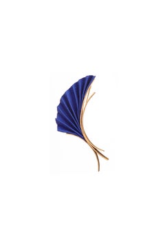 Iris Brooch in Blue Silk, Bronze & 24k Vermeil Gold by Katerina Makriyianni