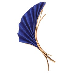 Iris Brooch in Blue Silk, Bronze & 24k Vermeil Gold by Katerina Makriyianni