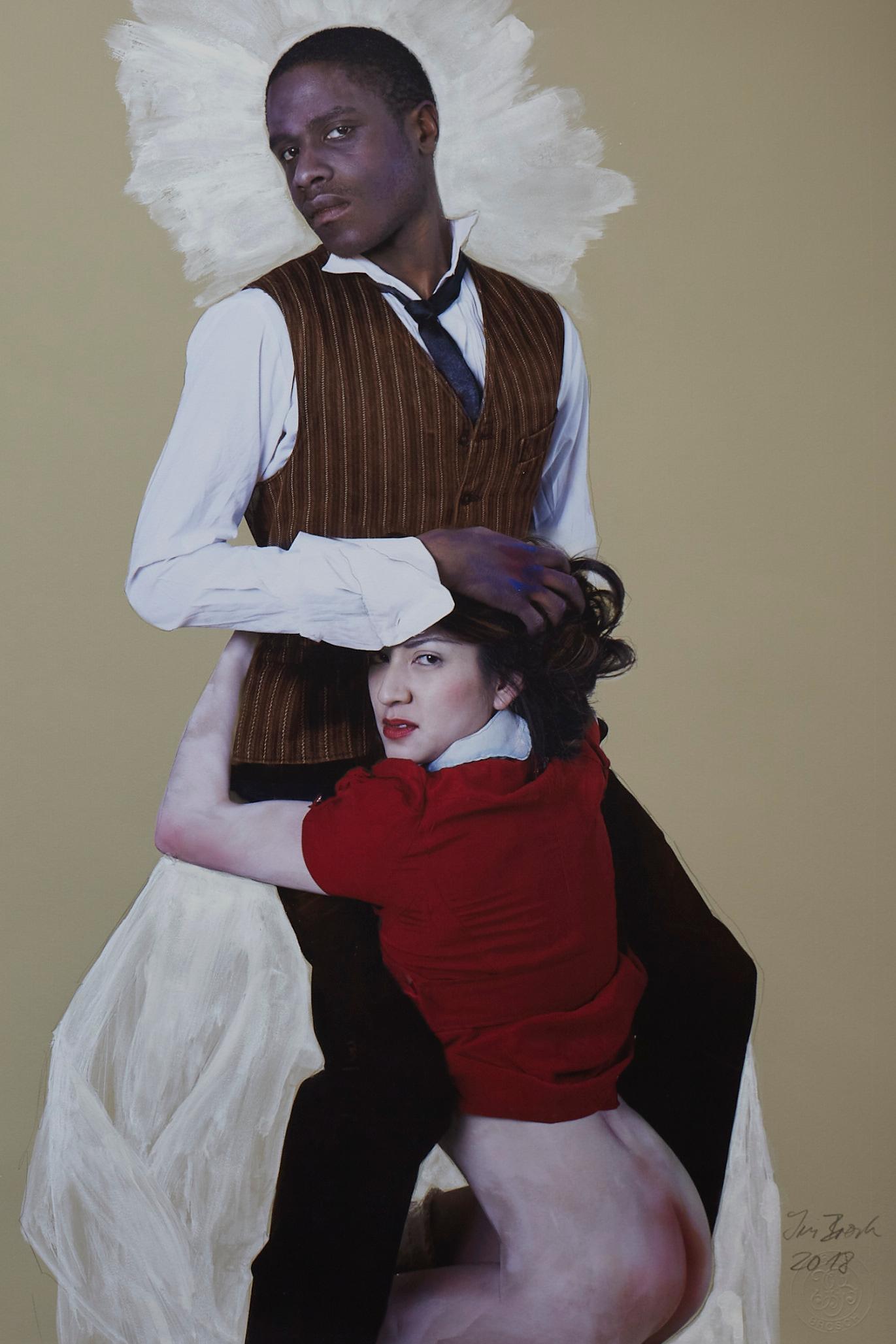 Das moderne Paar; Homage to Egon Schiele - Mixed Media Art by Iris Brosch