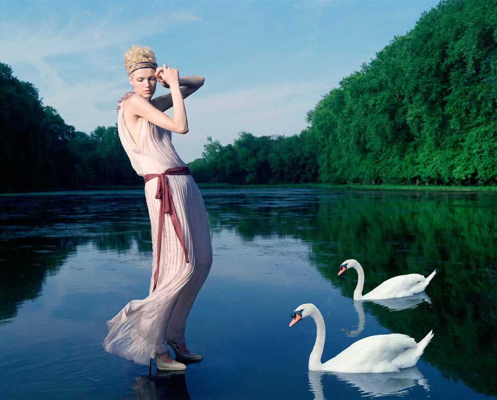 Iris Brosch Color Photograph - Girl with swans for Greek Vogue