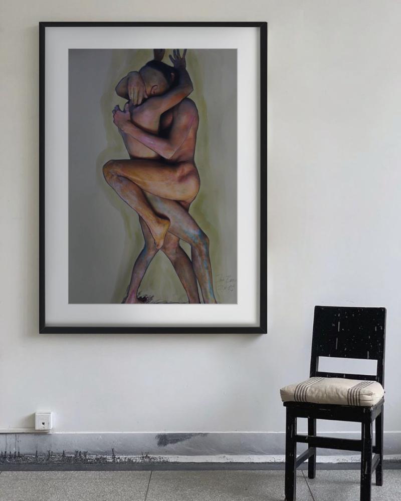 Leidenschaft - Double Nude with Body Paint, Fine Art Photography 2018 - Gray Color Photograph by Iris Brosch