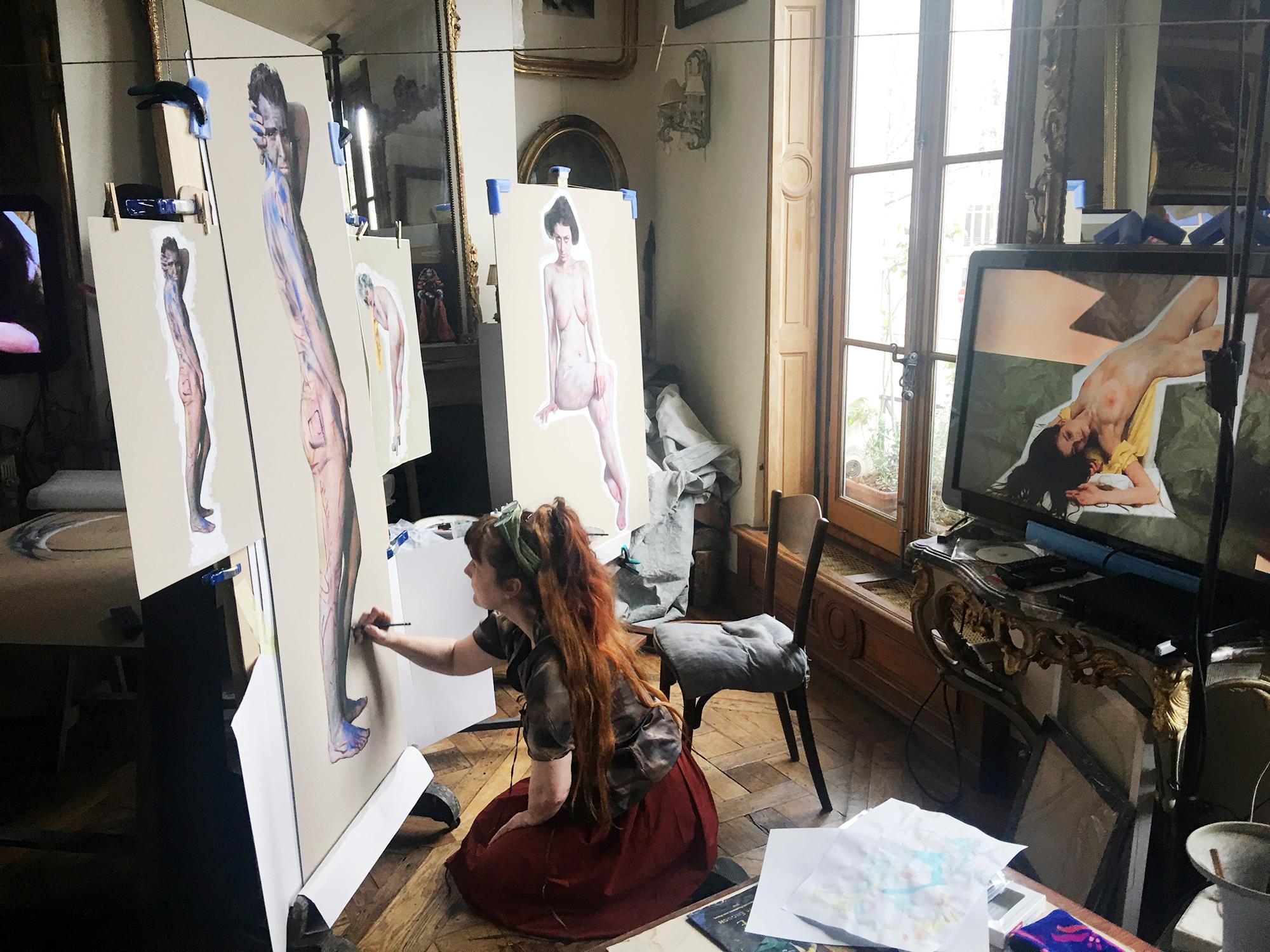 MANN MIT MANTEL; Homenaje a Egon Schiele - Mixed Media Art Contemporáneo de Iris Brosch