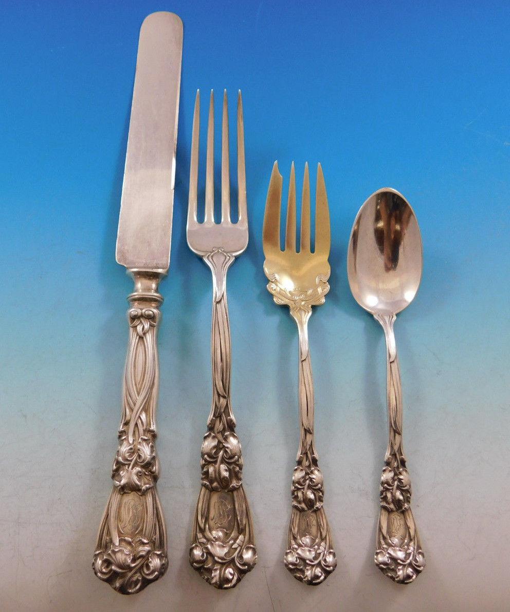 Iris by Durgin Sterling Silver Flatware Set for 12 Service 143 Pieces Dinner In Excellent Condition In Big Bend, WI