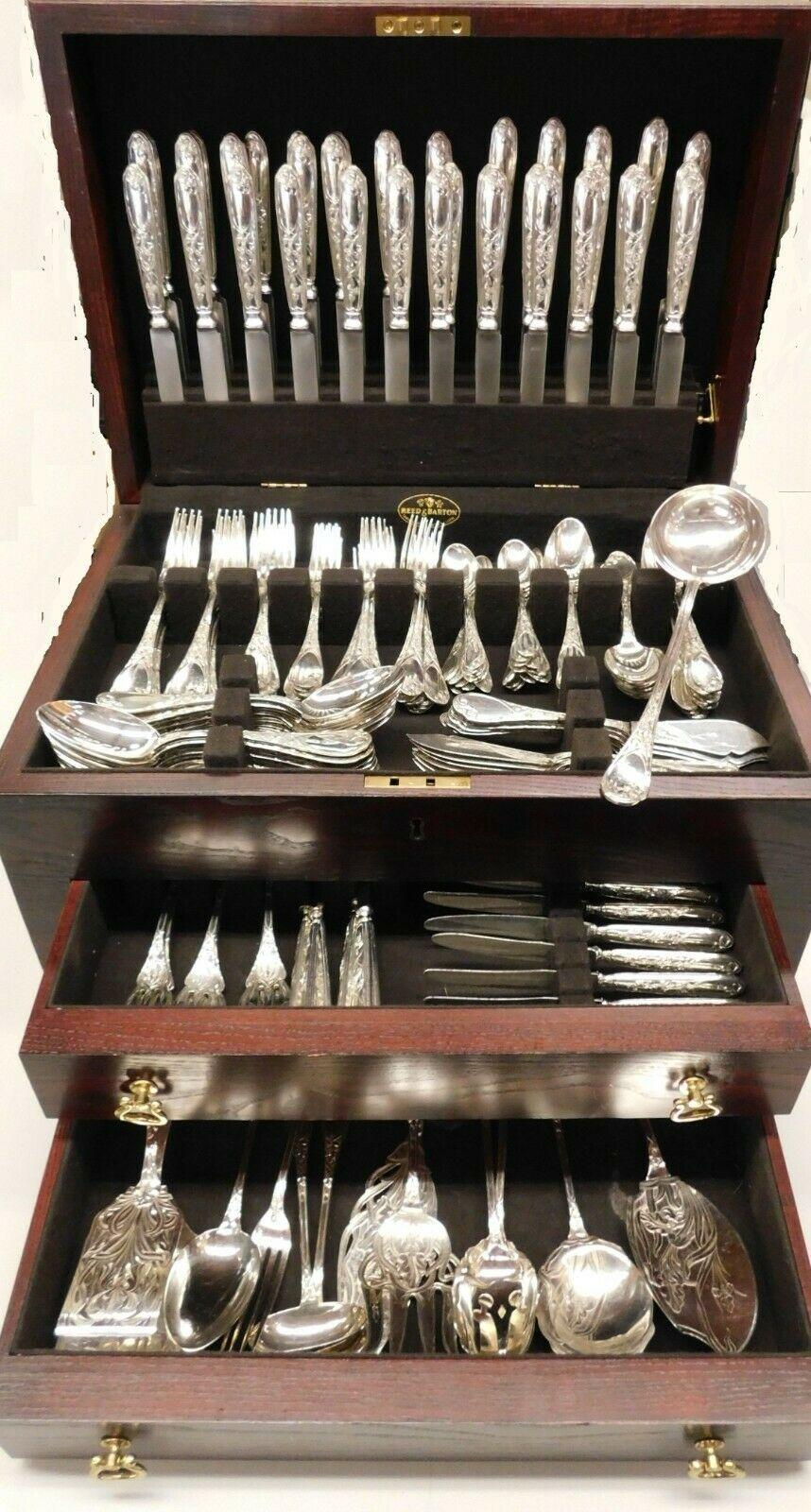 Outstanding monumental Iris by Puiforcat France sterling silver flatware set, 198 pieces. The fish forks, fish knives, and many of the serving pieces are beautifully acid etched with Iris flowers. This set includes:

18 large dinner size knives,