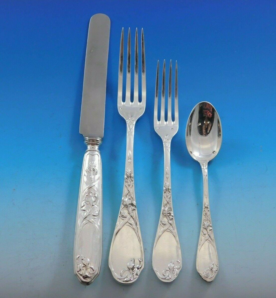 Iris by Puiforcat France Sterling Silver Flatware Set Service 198-Pieces Dinner In Excellent Condition In Big Bend, WI