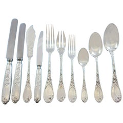 Vintage Iris by Puiforcat France Sterling Silver Flatware Set Service 198-Pieces Dinner