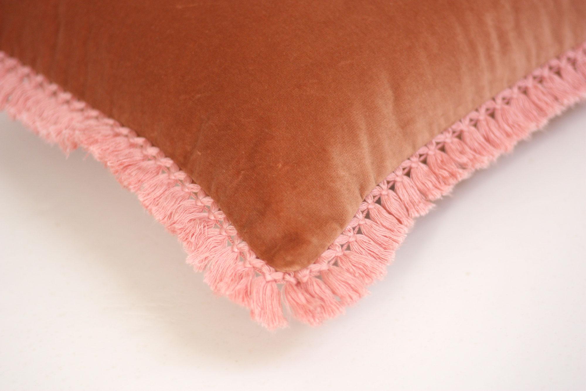 Modern IRIS Camel Velvet Deluxe Handmade Decorative Pillow For Sale
