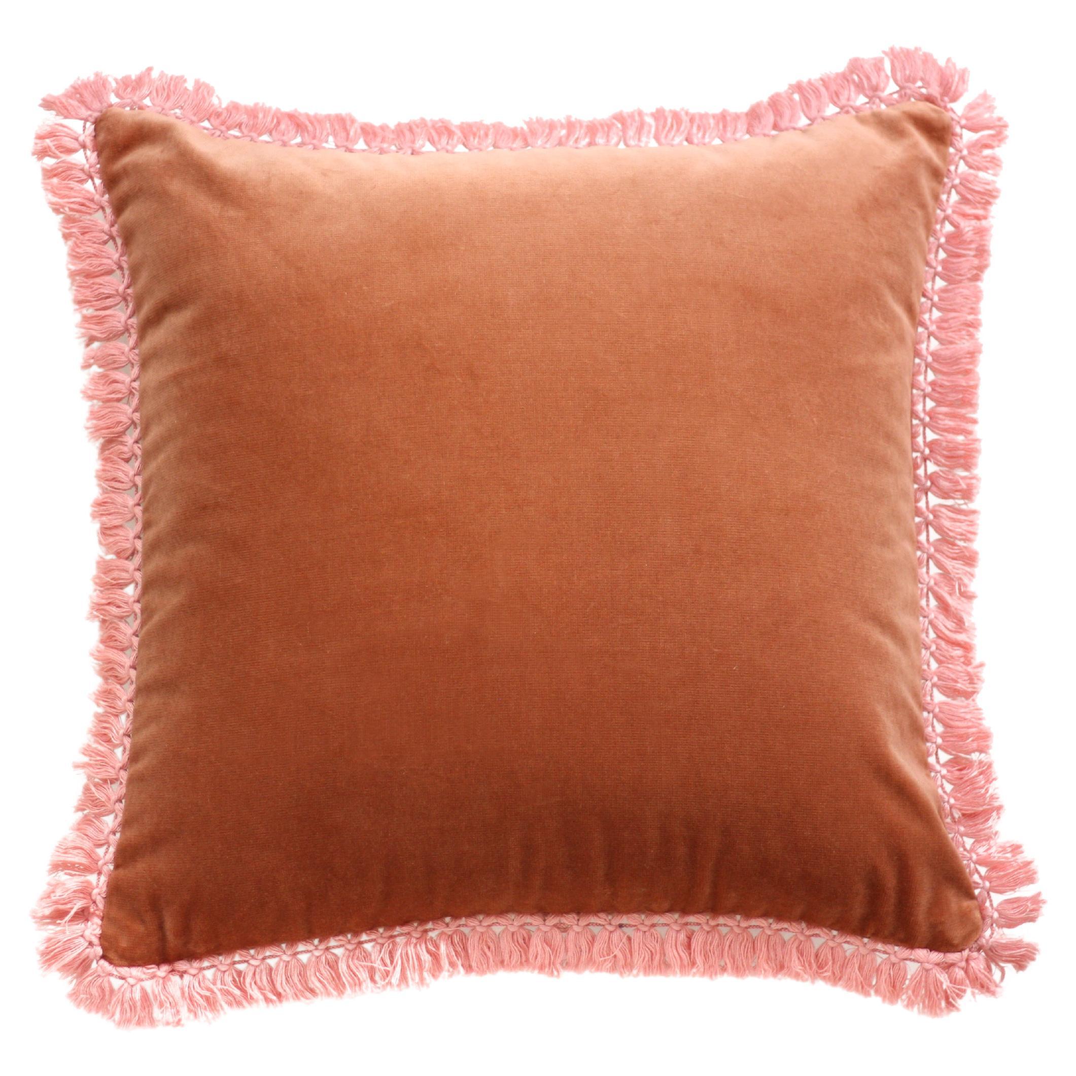 IRIS Camel Velvet Deluxe Handmade Decorative Pillow For Sale