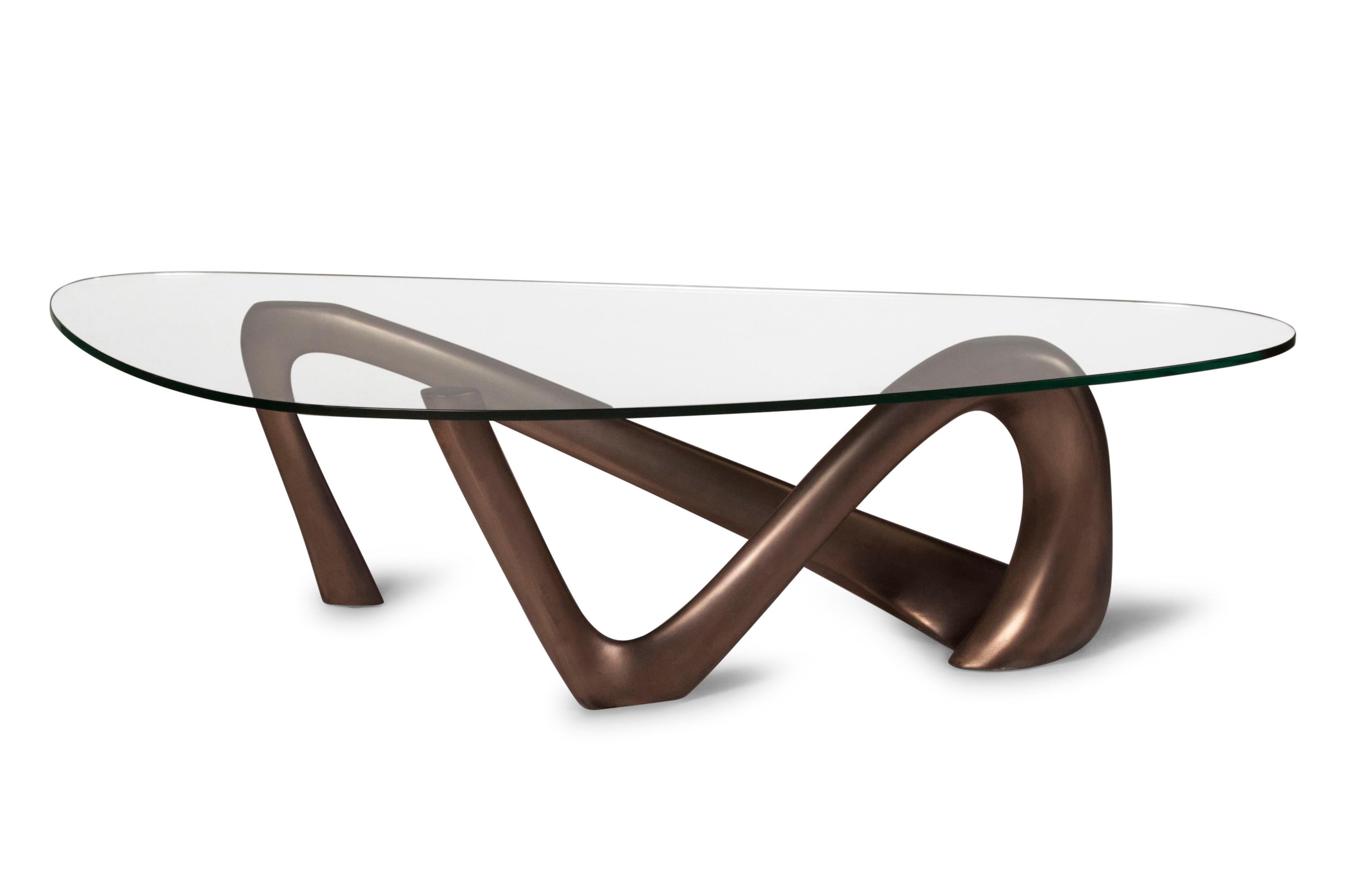 Modern Iris Coffee Table with Glass, Dark Bronze Finish