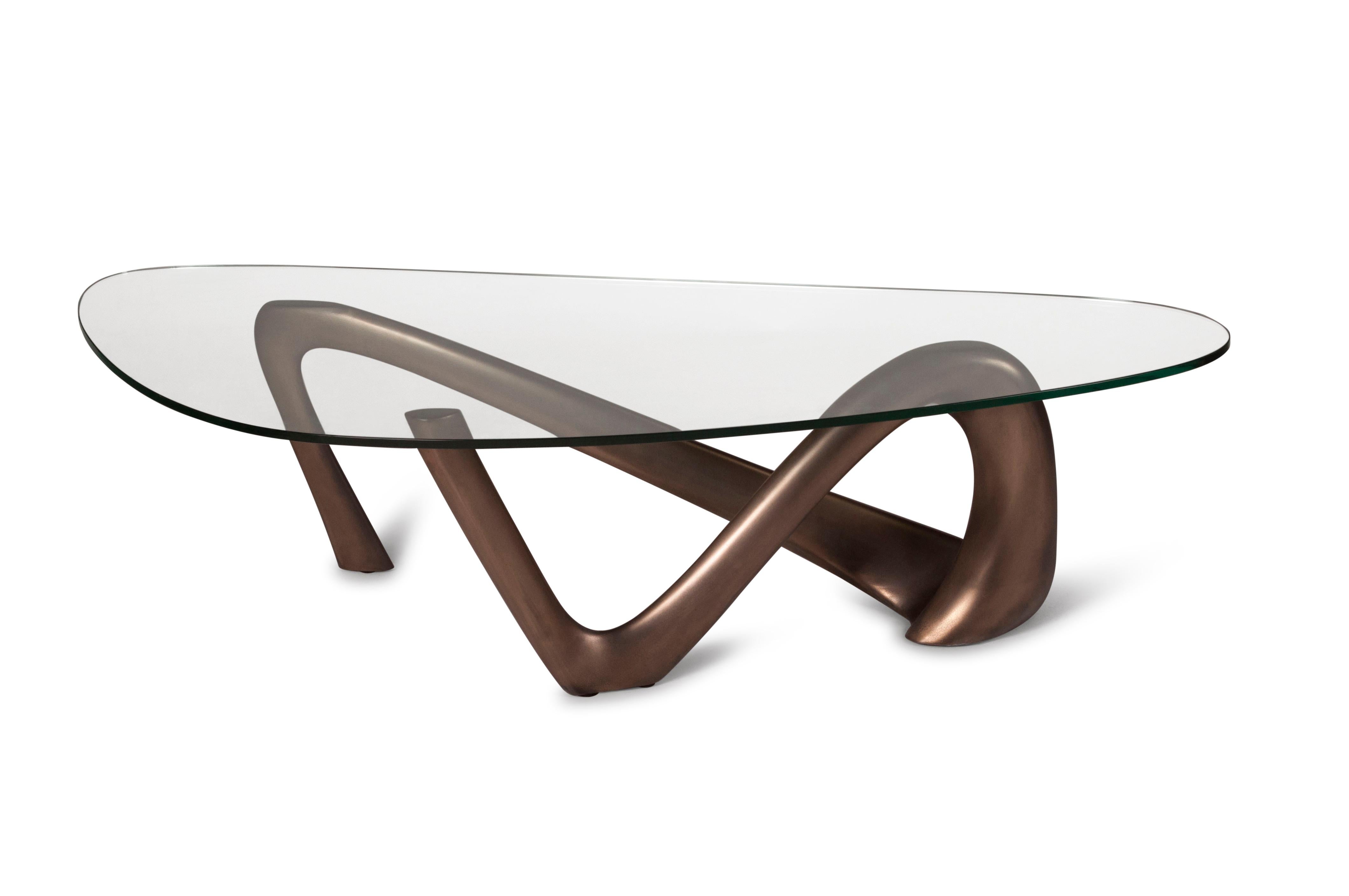 Modern Iris Coffee Table with Glass, Dark Bronze Finish