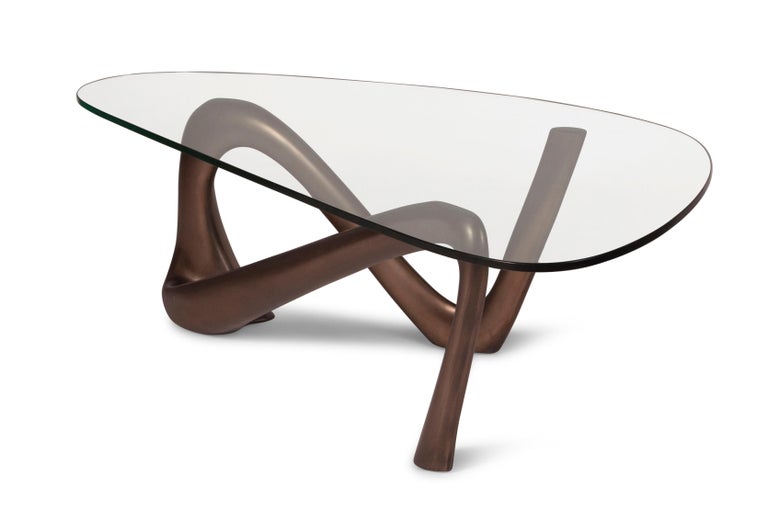 Iris Coffee Table with Glass, Dark Bronze Finish For Sale at 1stDibs