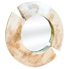 Miroir mural sculpté d'art contemporain iris, verre argenté jade 