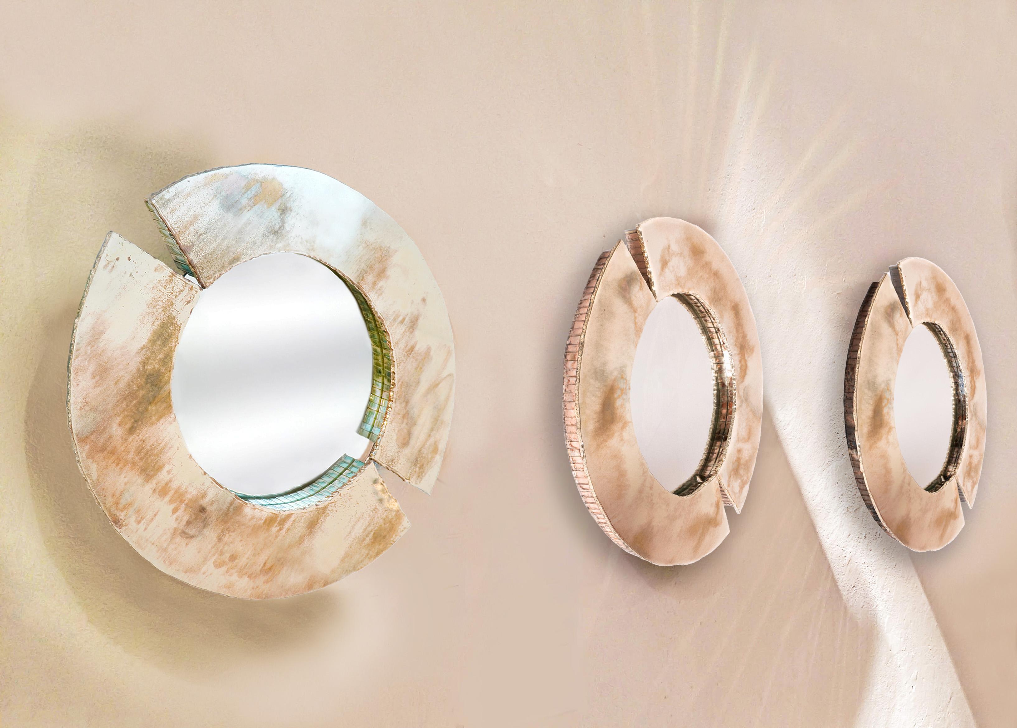 Bouleau Miroir mural d'art contemporain iris, verre argenté rose en vente