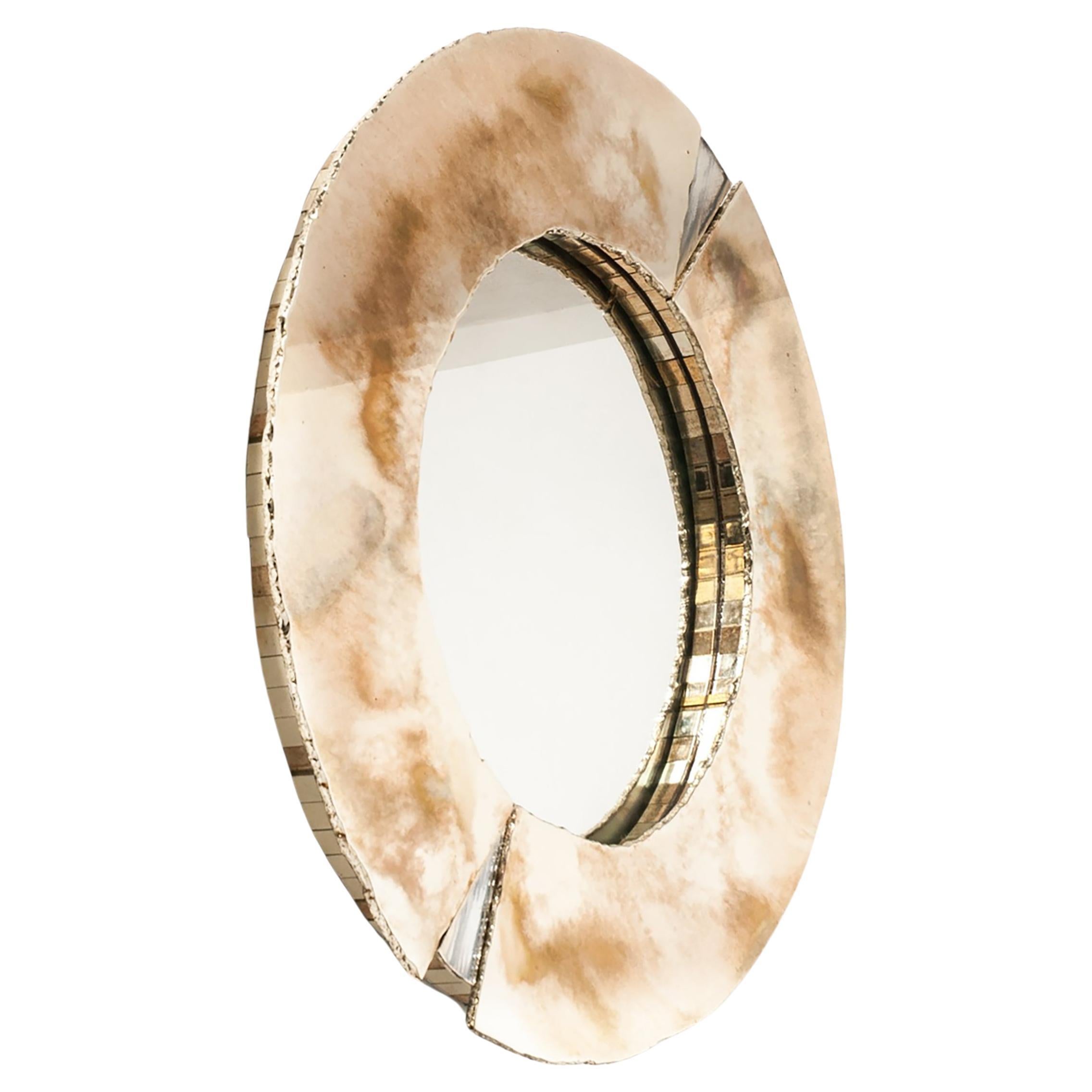 "Iris" Contemporary Mirror, art Silvered Glass Sabrina's silvering, Birch Wood For Sale