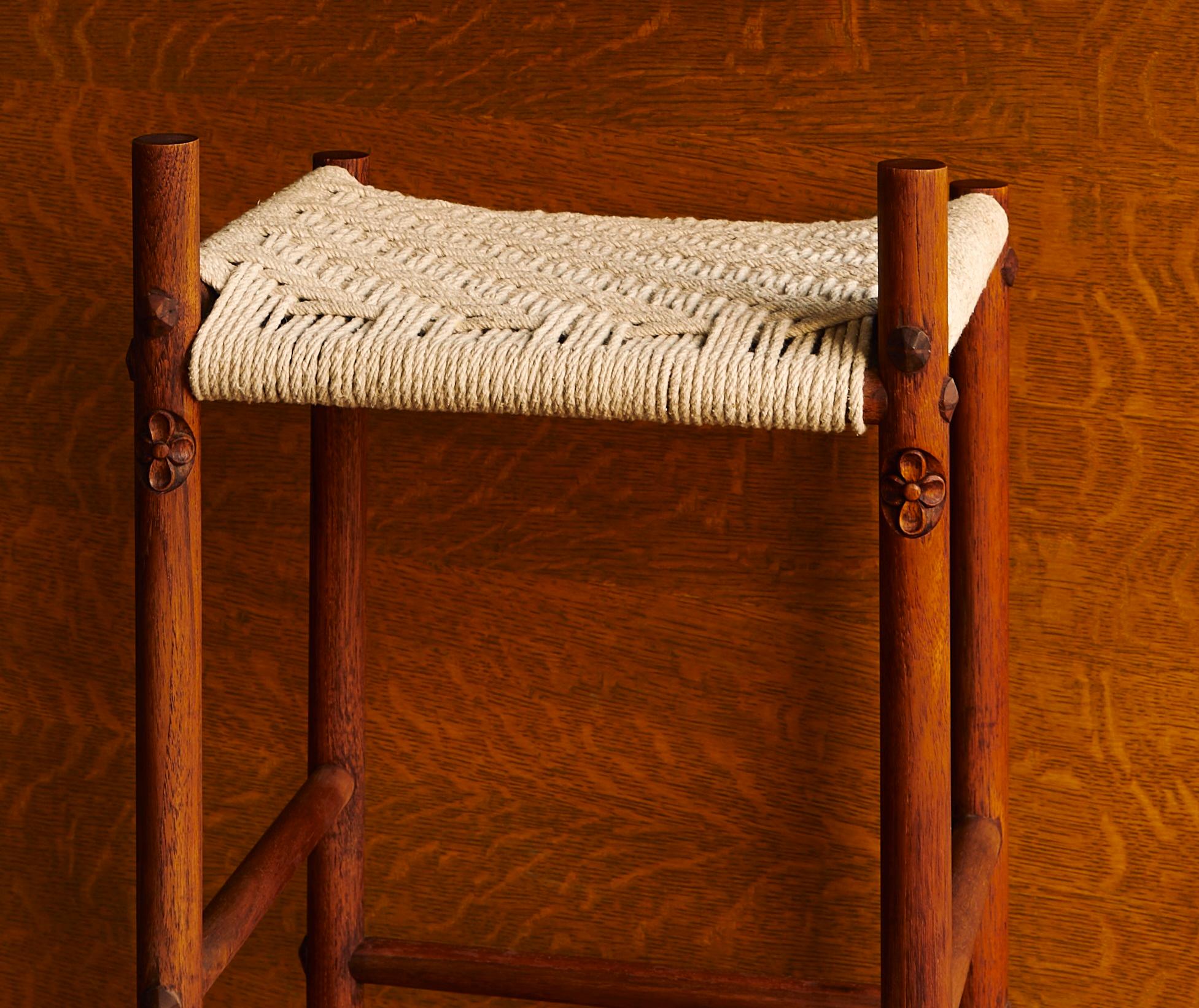 Iris Counter Stool in Oiled Teak & Woven Cotton Rope by Evam In New Condition For Sale In Geneve, CH