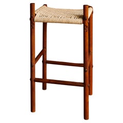 Iris Counter Stool in Oiled Teak & Woven Cotton Rope by Evam