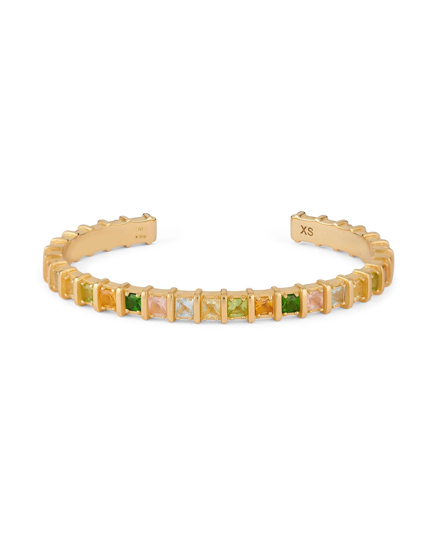 Square Cut Gold Bracelet with Natural Multicolor Gemstones - Size XS For Sale