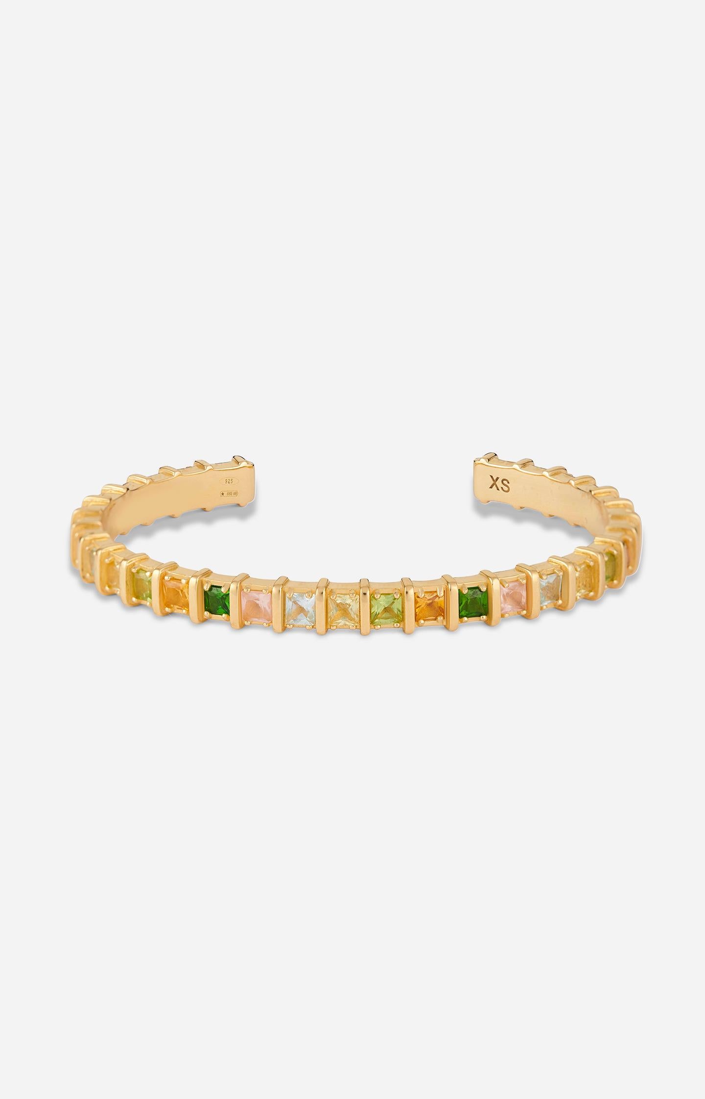 Gold Bracelet with Natural Multicolor Gemstones - Size XS In New Condition For Sale In Los Angeles, CA