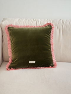 IRIS Dry Green Velvet Deluxe Fringed Decorative Cushion