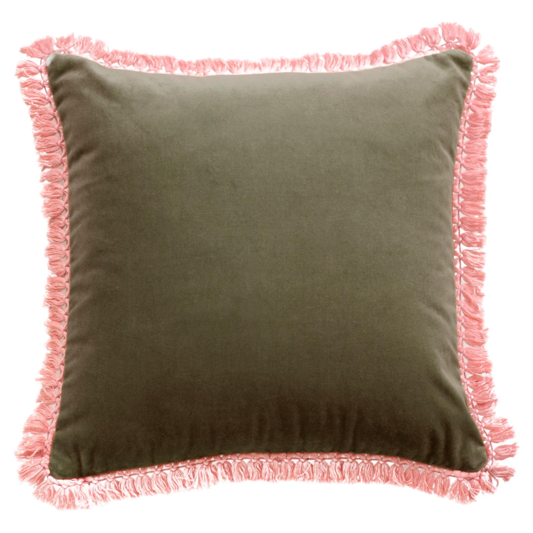 IRIS Dry Green Velvet Deluxe Handmade Decorative Pillow For Sale