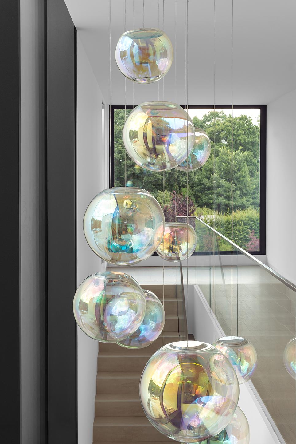  Iris Globe Pendant Lamp 25 cm Clear Steel, Sebastian Scherer NEO/CRAFT For Sale 1