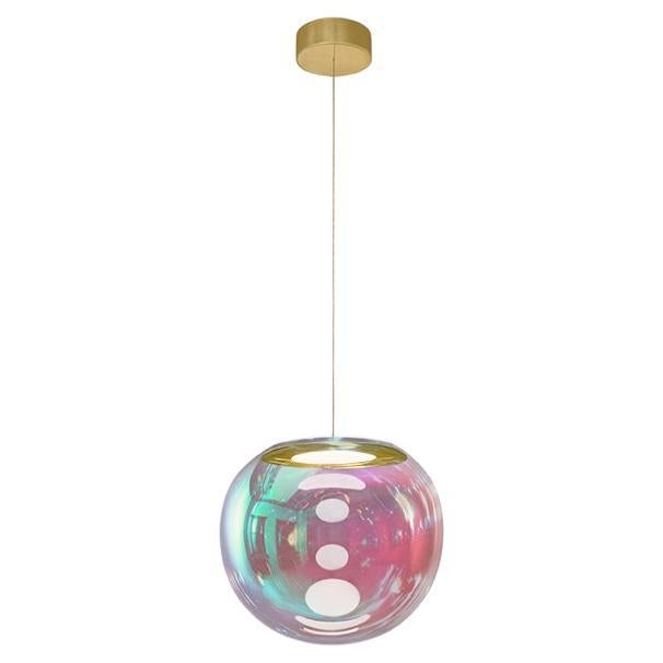 Iris Globe Pendant Lamp 25 cm Cyan Magenta Brass,  Sebastian Scherer NEO/CRAFT For Sale