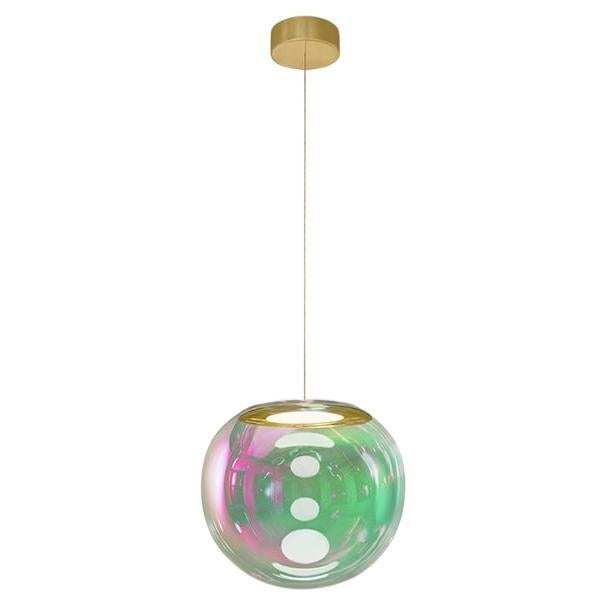 Iris Globe Pendant Lamp 25 cm Pink Green Brass,  Sebastian Scherer NEO/CRAFT For Sale