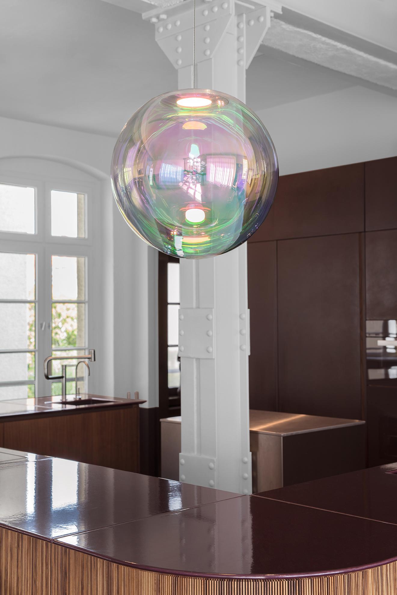 Minimalist Iris Globe Pendant Lamp 25 cm Pink Green Steel,  Sebastian Scherer NEO/CRAFT For Sale
