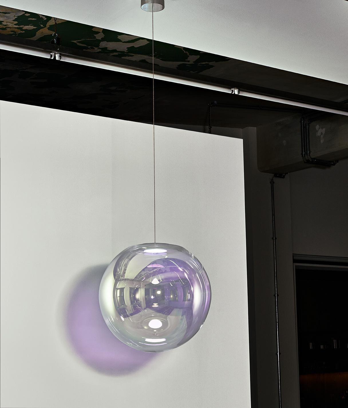 German Iris Globe Pendant Lamp 25 cm Silver Lilac Brass,  Sebastian Scherer NEO/CRAFT For Sale