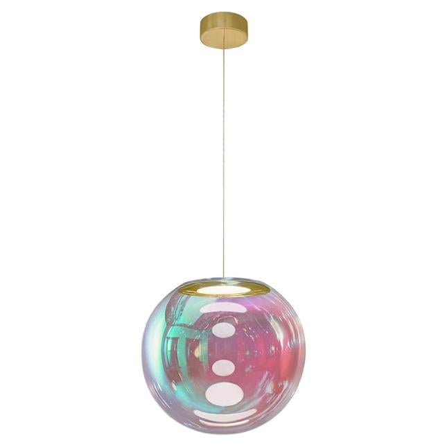 Iris Globe Pendant Lamp 30 cm Cyan Magenta Brass,  Sebastian Scherer NEO/CRAFT