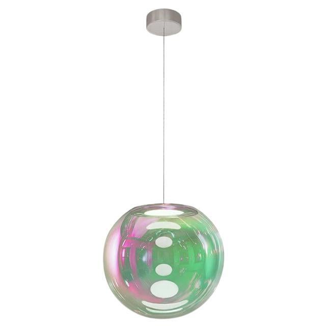 Iris Globe Pendant Lamp 30 cm Pink Green Steel,  Sebastian Scherer NEO/CRAFT For Sale