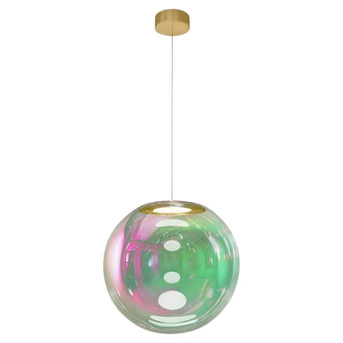 Iris Globe Pendant Lamp 35 cm Pink Green Brass,  Sebastian Scherer NEO/CRAFT For Sale