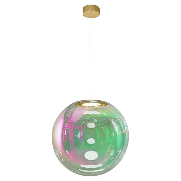 Iris Globe Pendant Lamp 40 cm Pink Green Brass,  Sebastian Scherer NEO/CRAFT For Sale