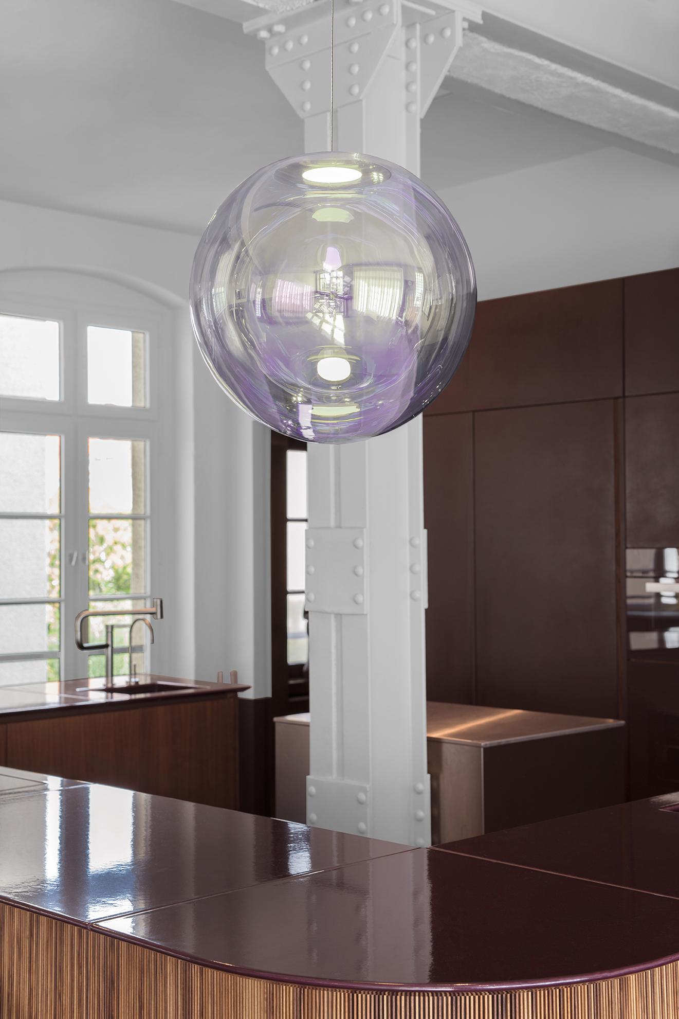 Minimalist Iris Globe Pendant Lamp 40 cm Silver Lilac Steel,  Sebastian Scherer NEO/CRAFT For Sale