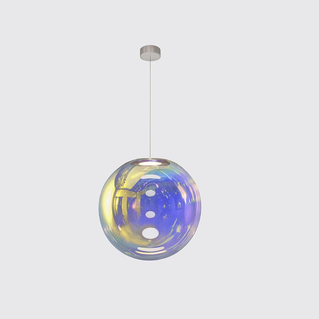Iris Globe Pendant Lamp 45 cm Gold Indigo Steel,  Sebastian Scherer NEO/CRAFT For Sale