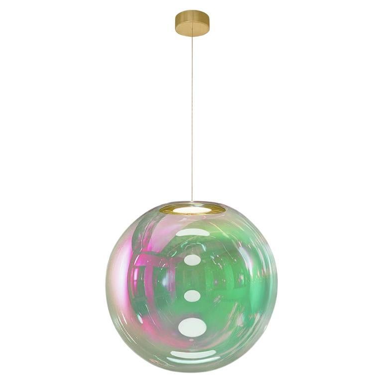 Iris Globe Pendant Lamp 45 cm Pink Green Brass,  Sebastian Scherer NEO/CRAFT For Sale