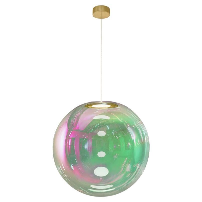 Iris Globe Pendant Lamp 50 cm Pink Green Brass,  Sebastian Scherer NEO/CRAFT For Sale